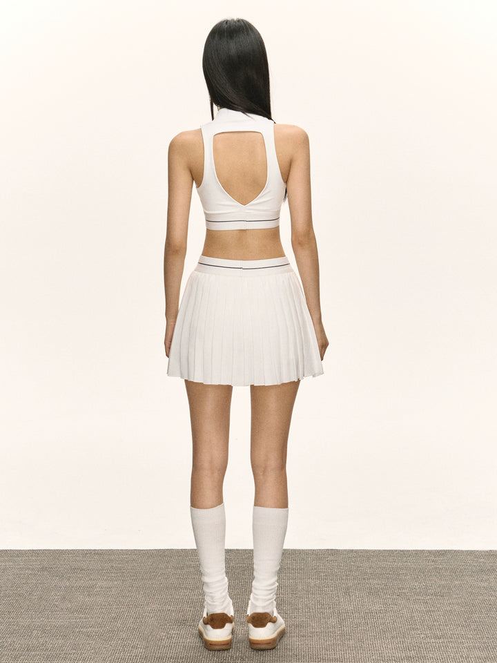 Sleeveless Crop Top and Pleated Skirt Set