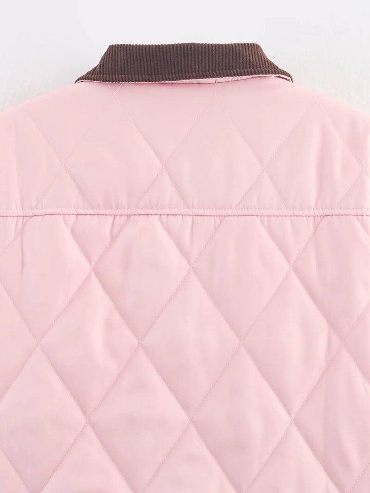 Corduroy Collar Quilted Nylon Jacket