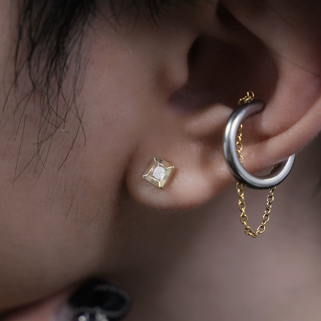 Zircon Metal Cube Stud Earrings