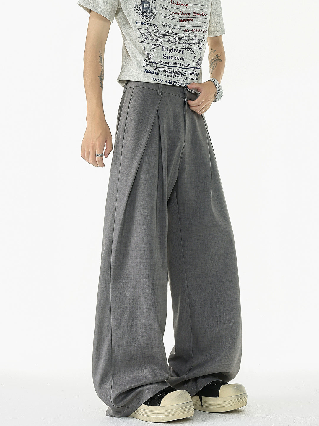 Wide Leg Pleated A-Line Suit Pants