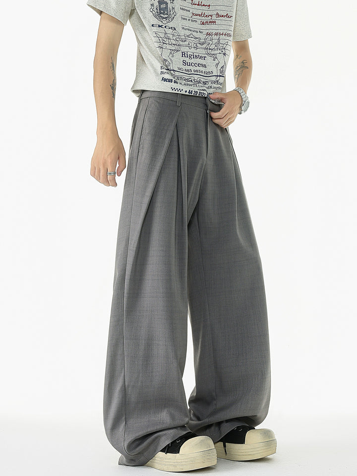 Wide Leg Pleated A-Line Suit Pants