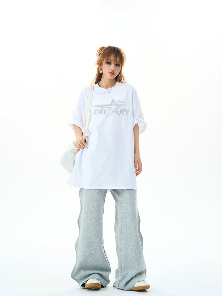 T-shirt oversized à manches courtes brodé d'étoiles 