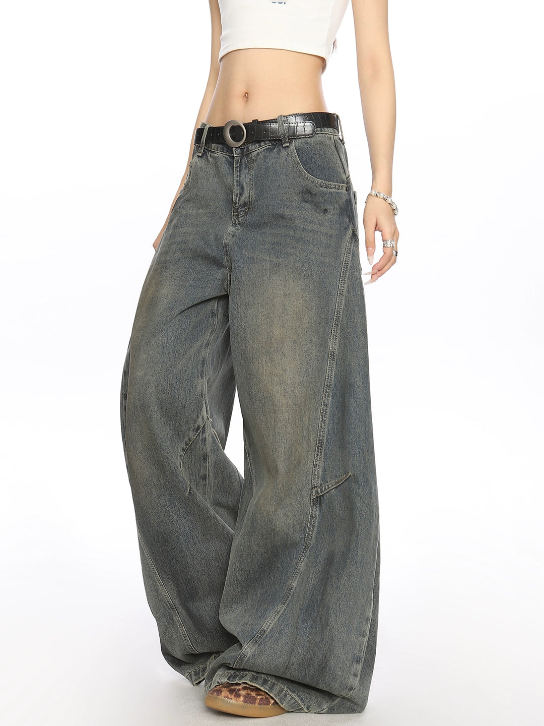 Retro slitna vida jeansbyxor 