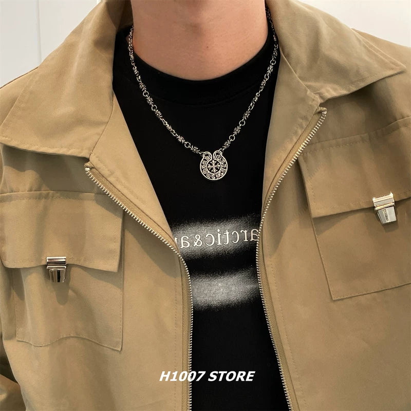 Round Cross Pendant Chain Necklace