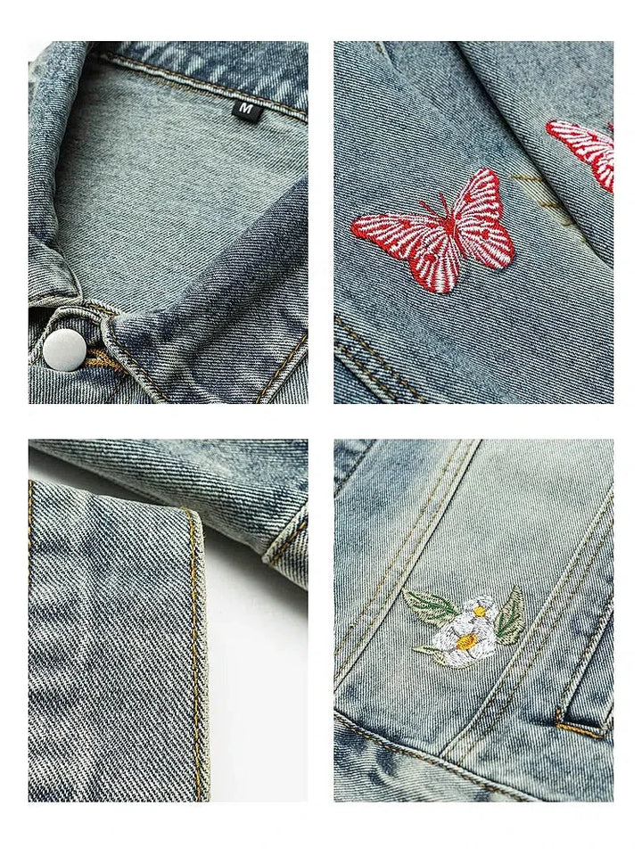 Floral Embroidery Denim Jacket