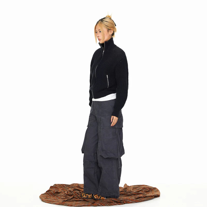 Glidelås Stå Krage Strikket Cardigan Genser 