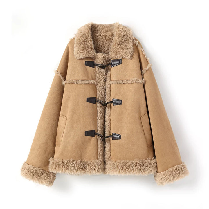 Fur-Lined Lambswool Toggle Coat