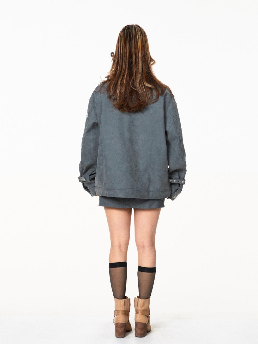 Retro-Stickerei Stehkragen Lederjacke 