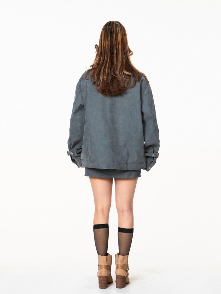 Retro-Stickerei Stehkragen Lederjacke 
