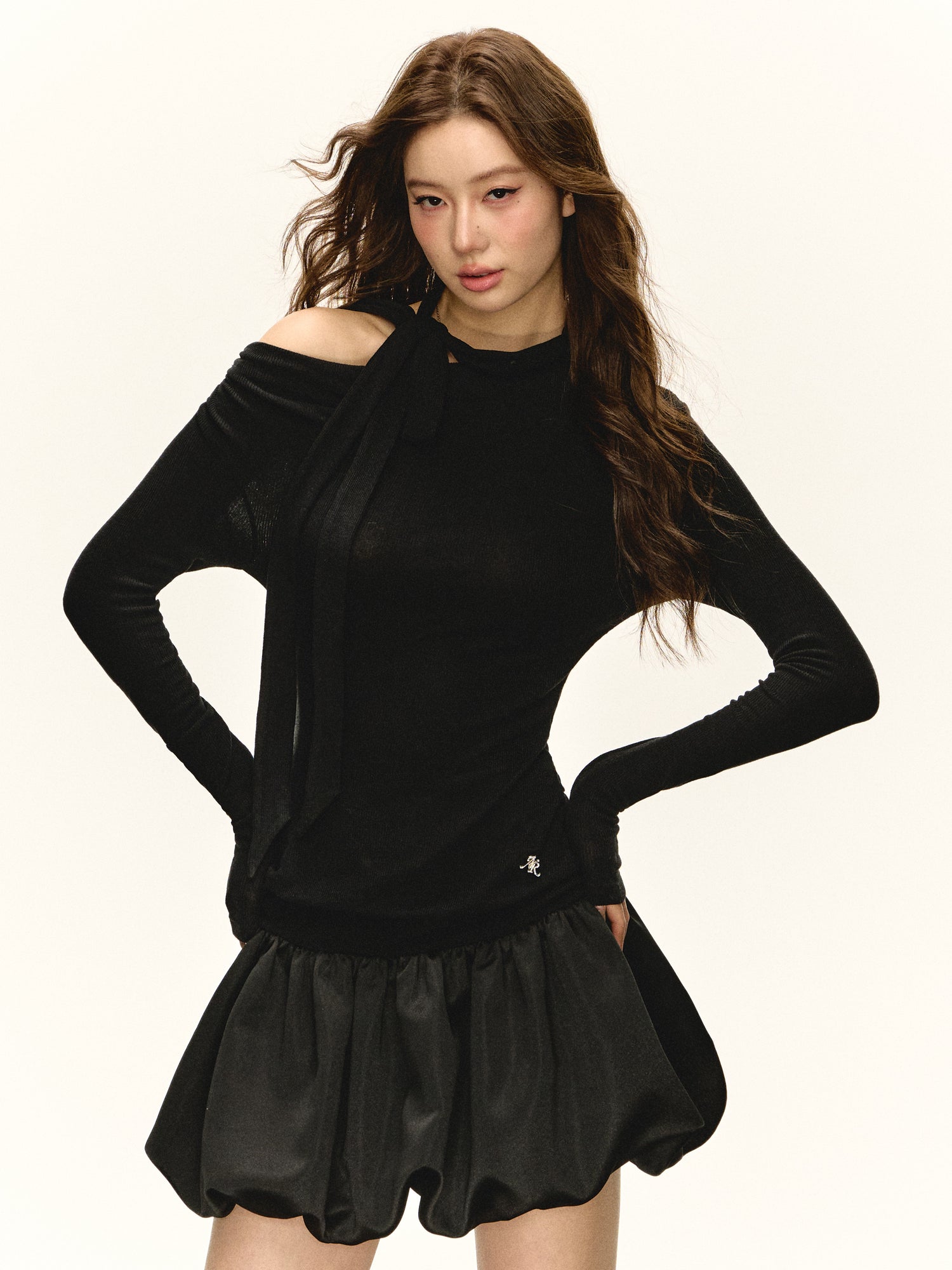 Off-Shoulder Lace-Up Splicing Dress