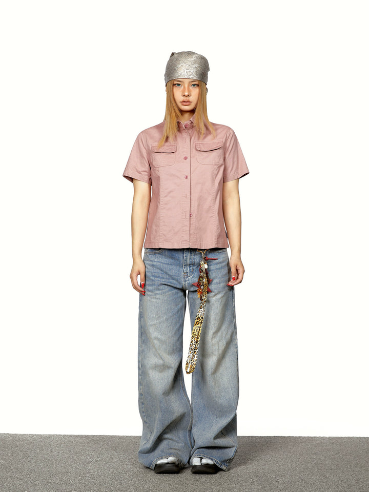 Chemise de travail en denim à manches courtes 