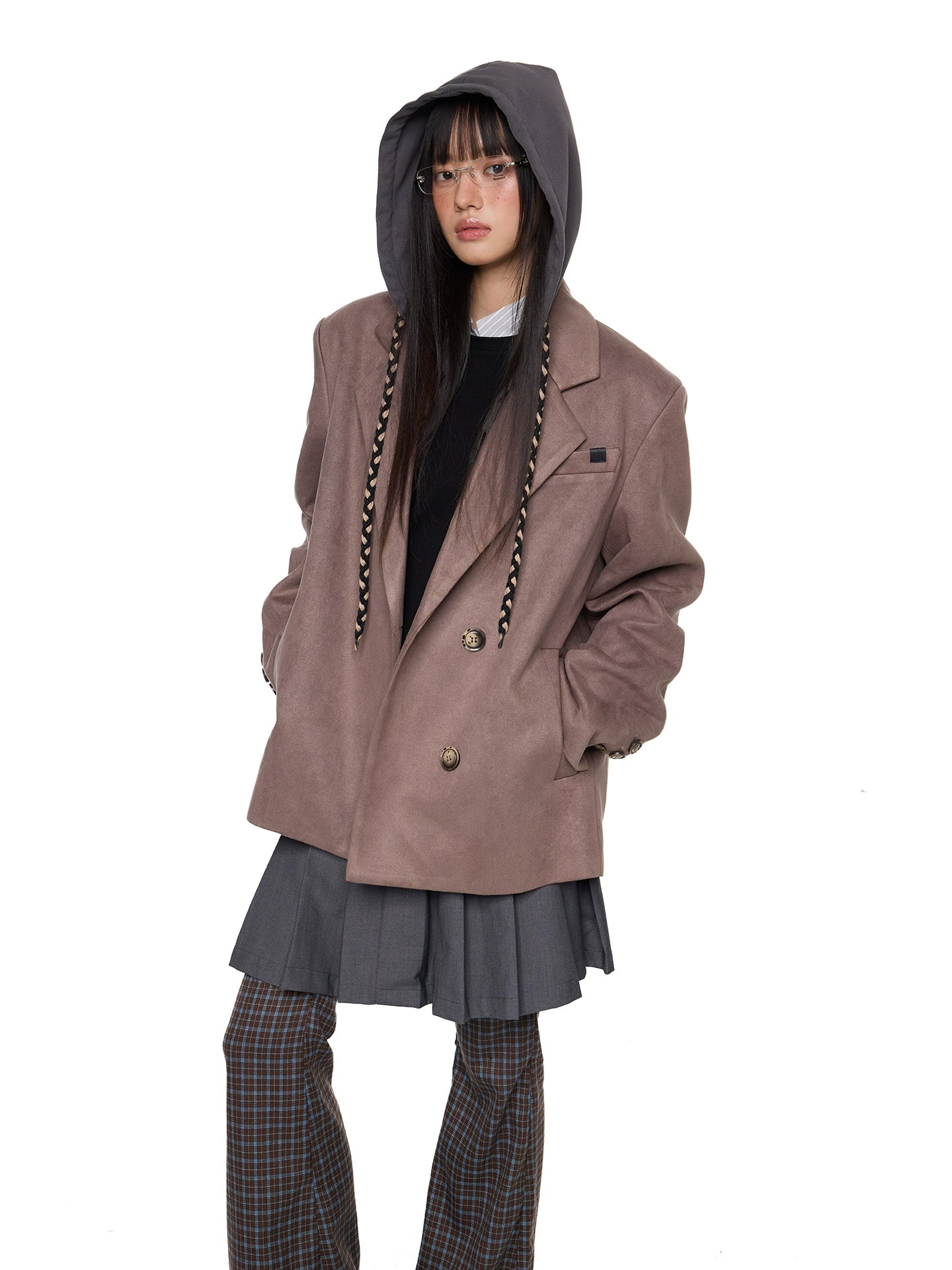 جاكيت سويت بقلنسوة بتصميم فضفاض 