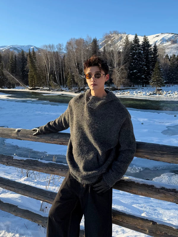 Шершавая толстовка с капюшоном и высоким воротником 