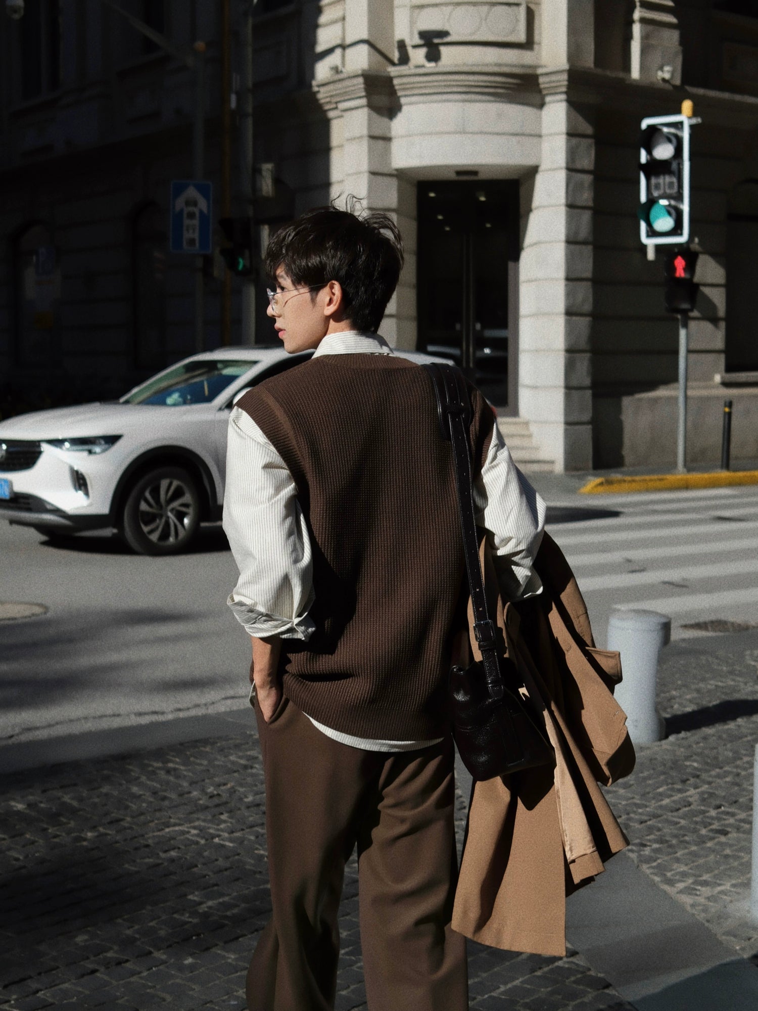 Colete de Lã Merino em Tricô Waffle 