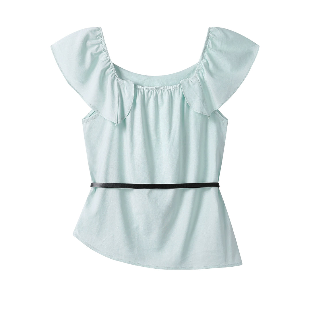 Blouse en coton à manches volantes et ceinture 