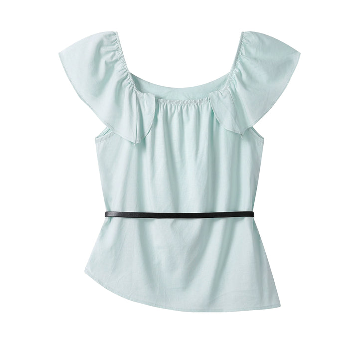 Blouse en coton à manches volantes et ceinture 