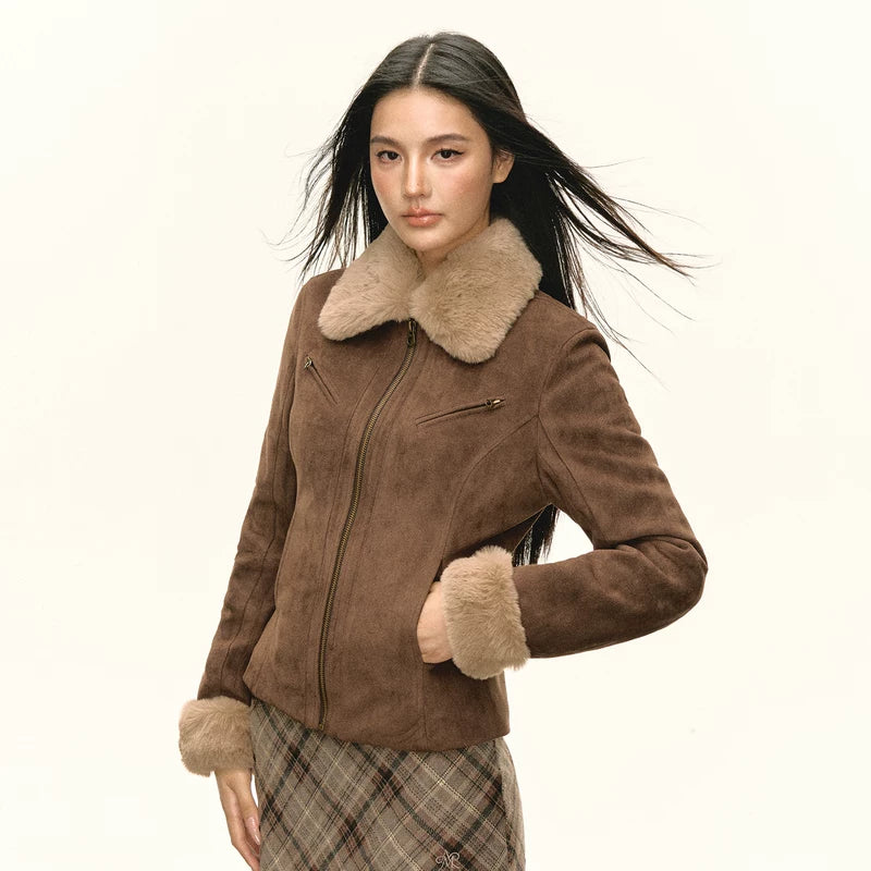 جاكيت بسحاب مبطن بفرو صناعي 