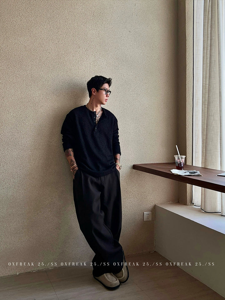 Textured Henley Knit Pullover