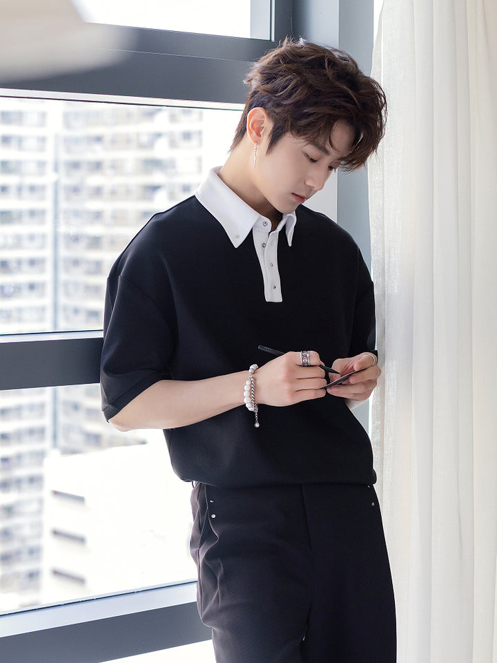 Loose Fit Contrast Collar Polo Shirt