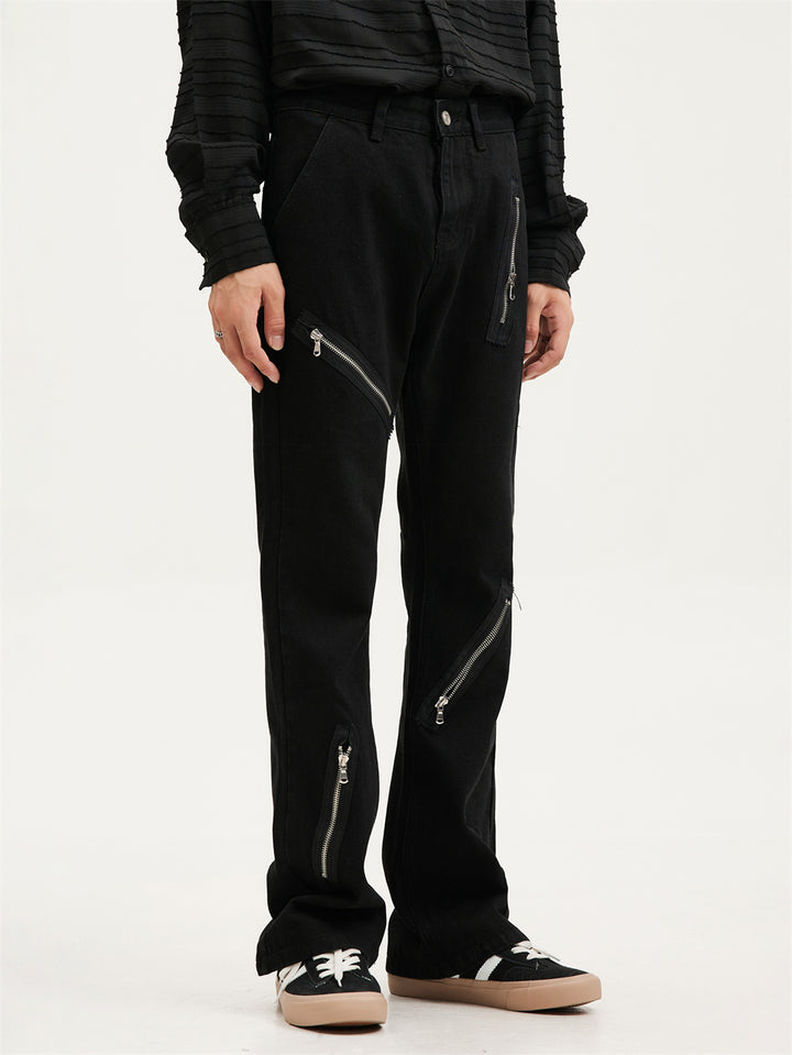 Pantalons en jean évasés à multi-zipper 