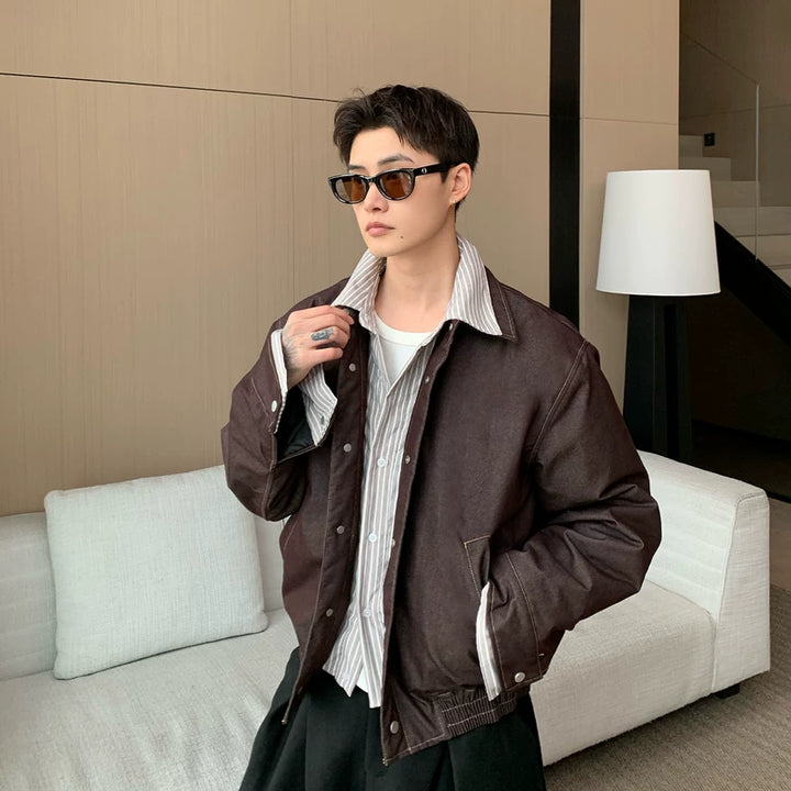 Gestreepte Revers Patchwork Katoenen Harrington Jas 