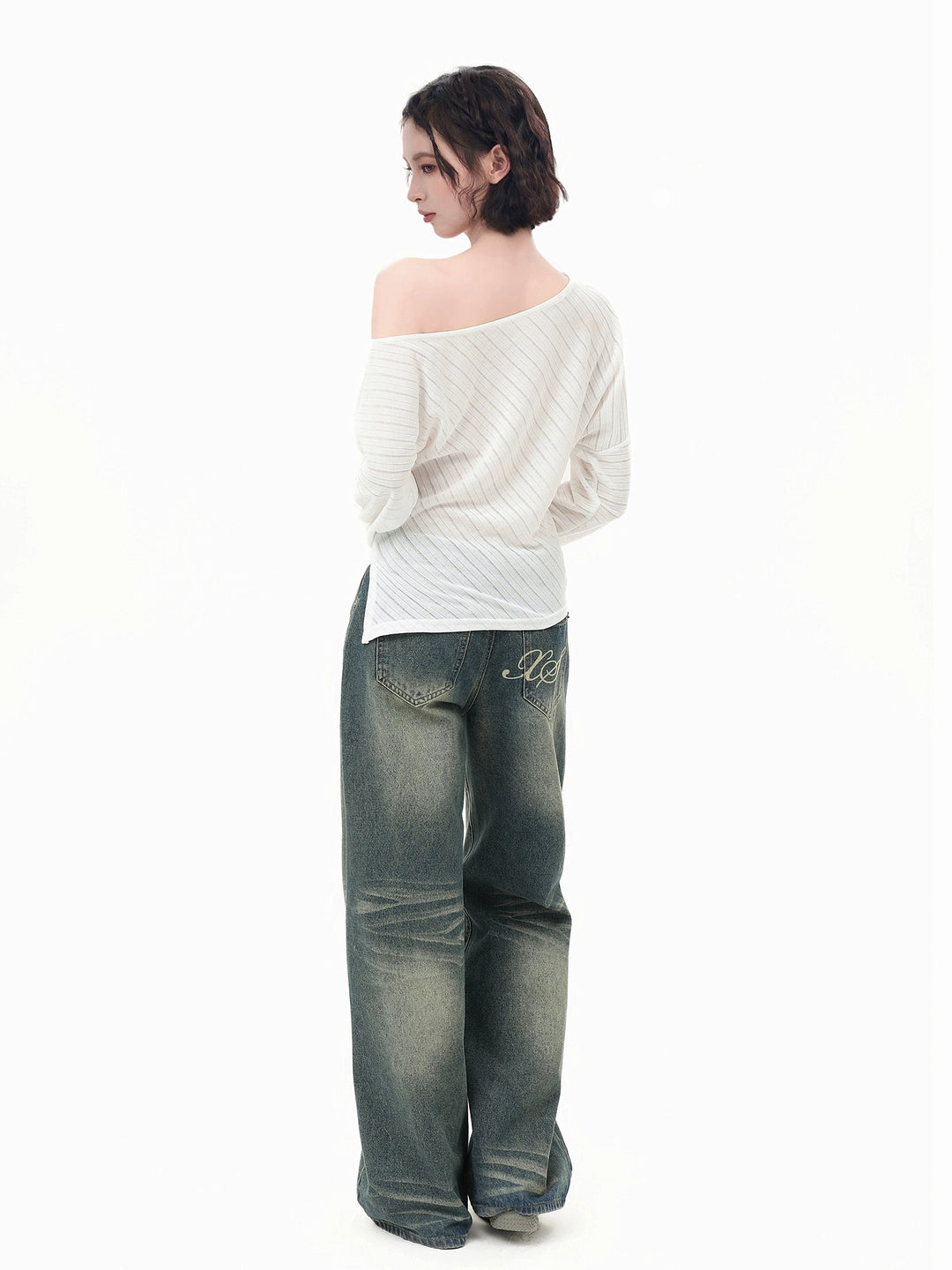 Off-Shoulder Langarm Slim Turtleneck 