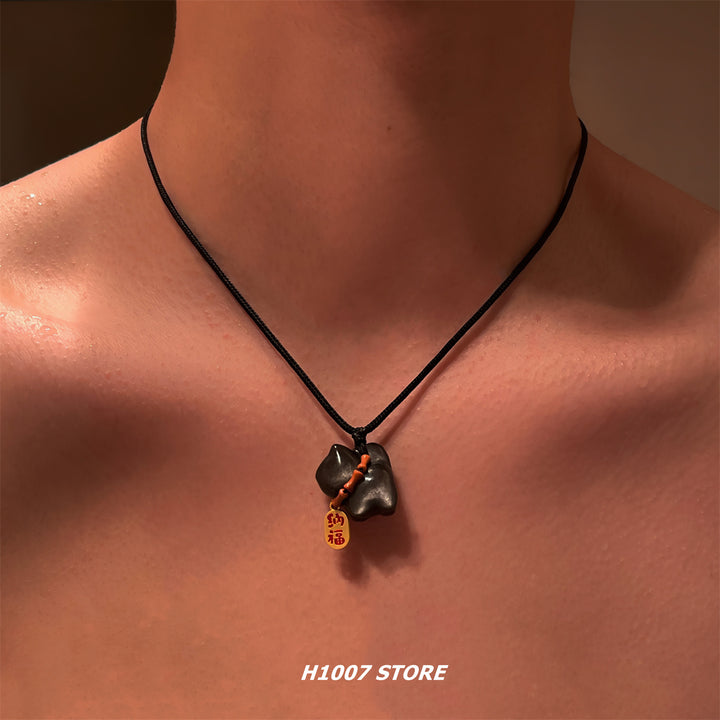 Handmade Silver Obsidian Kitten Necklace