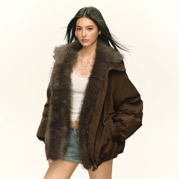 Retro avtakbar pels dunjakke 