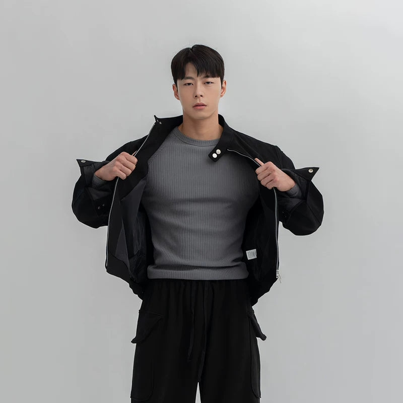 Staande kraag dubbele ritssluiting coachjack 