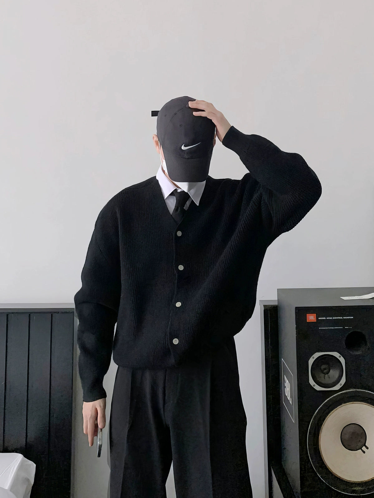 V-Yaka Örgü Çizgili Hırka Kazak 