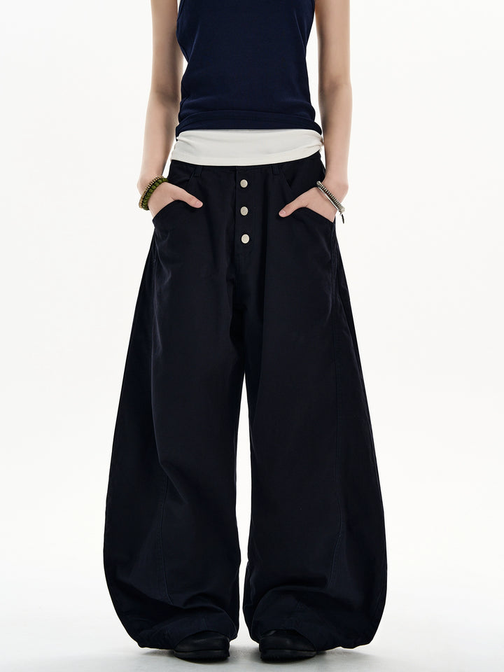 Wide-Leg Multi-Button Cargo Pants