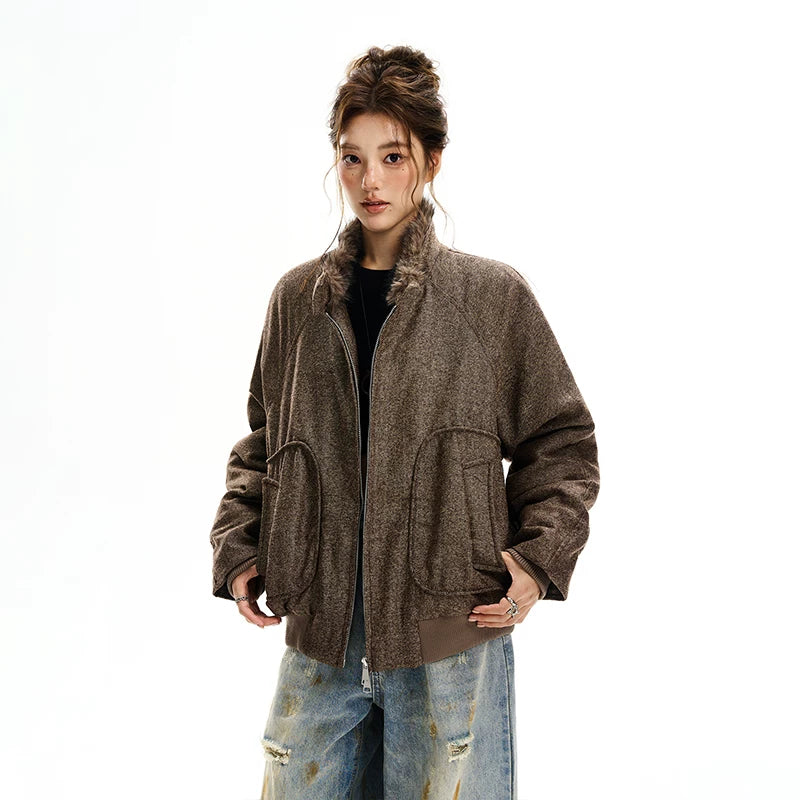 Fur Collar Woolen Cotton-Padded Jacket