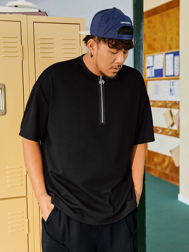 Loose Fit Half Zip Short Sleeve T-Shirt