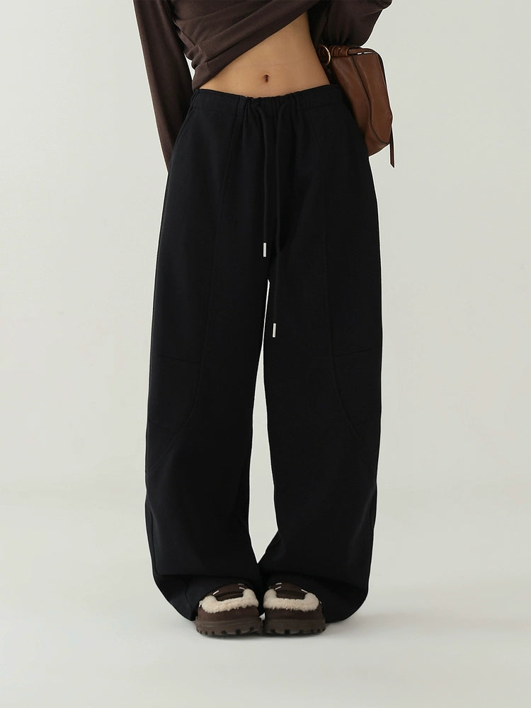 ルーズワイドレッグカジュアルドローストリングパンツ 