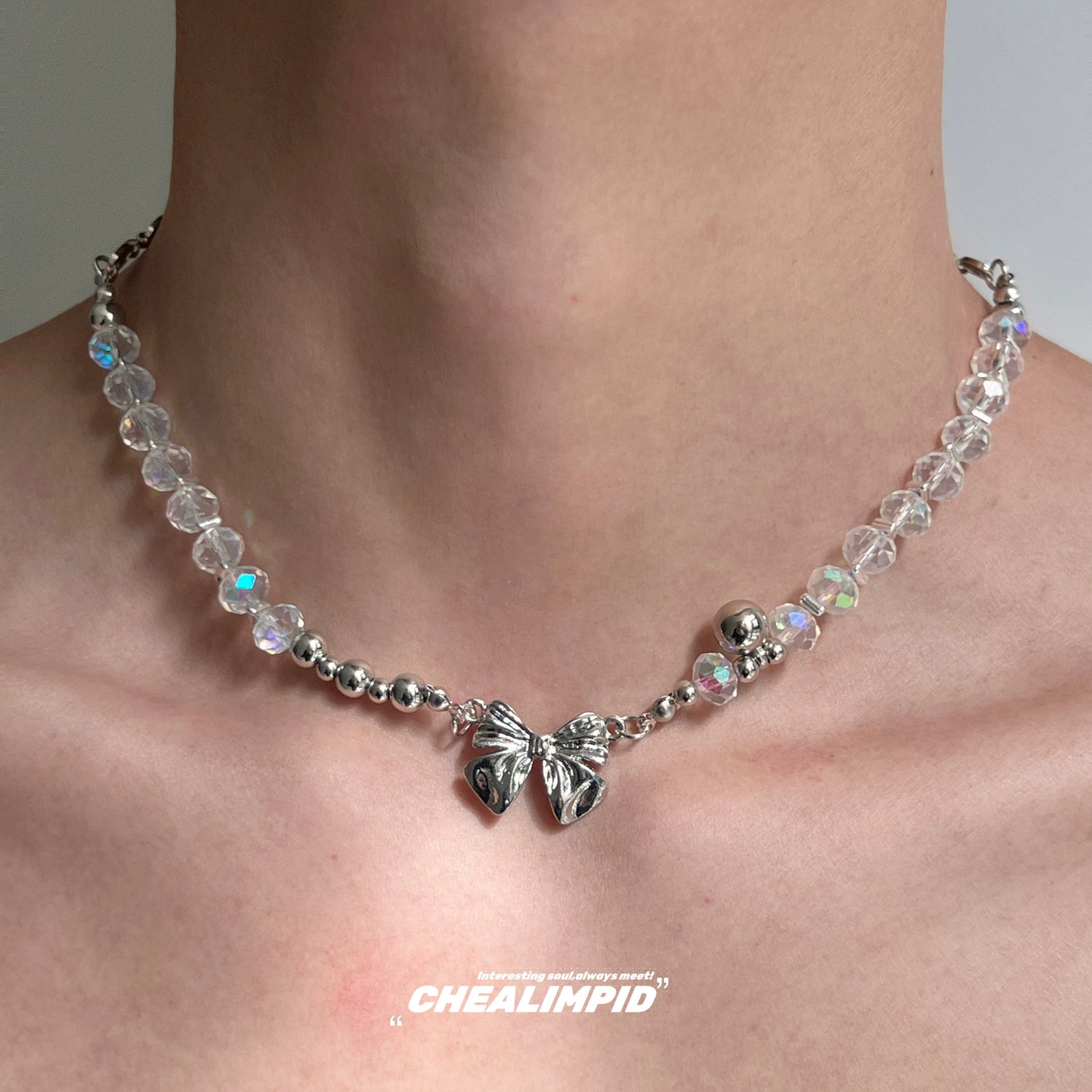 Bow Pendant Beaded Clavicle Necklace