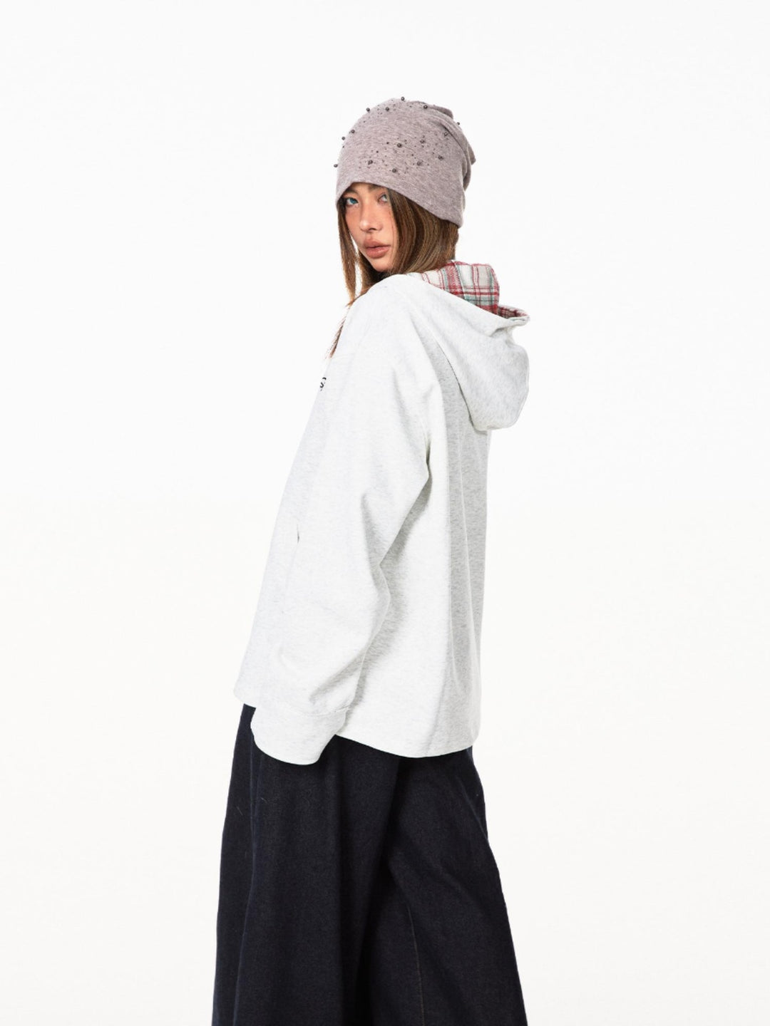 Hooded Sweatshirt with Plaid Lining