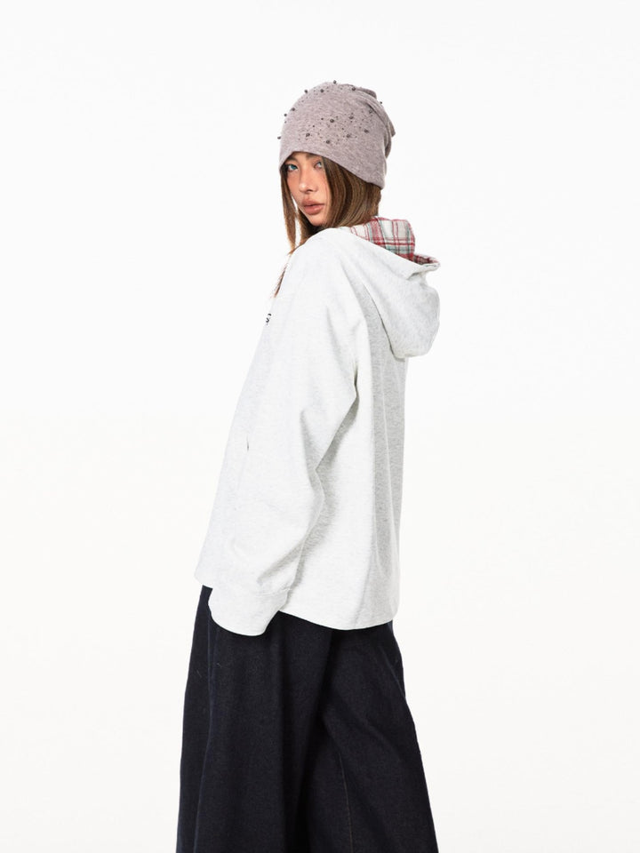 Hooded Sweatshirt with Plaid Lining