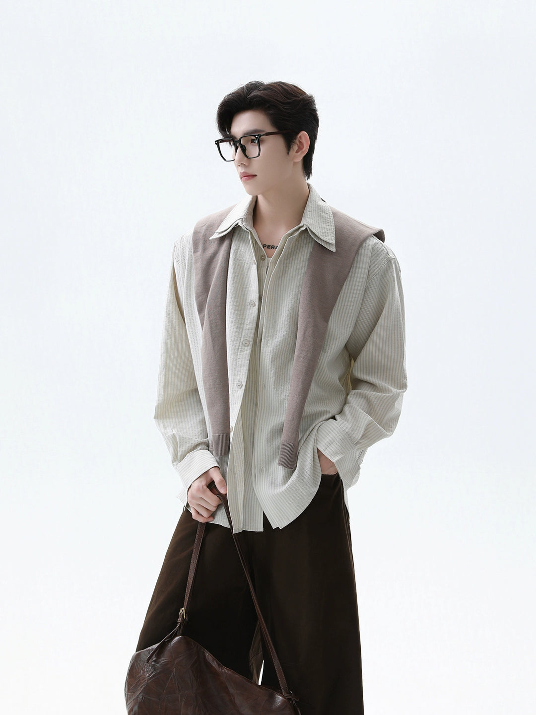 Striped Pleated Texture Casual Shirt