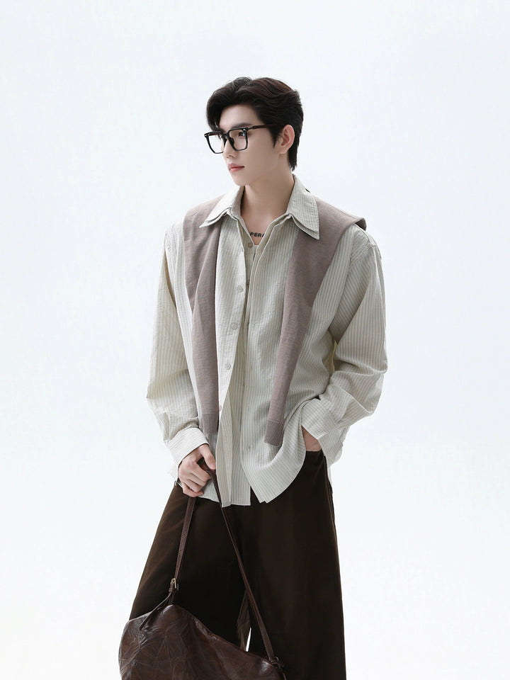 Striped Pleated Texture Casual Shirt