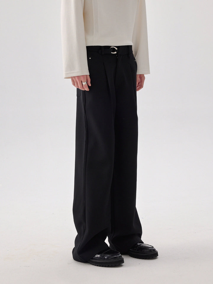Pleated Straight-Leg Casual Pants