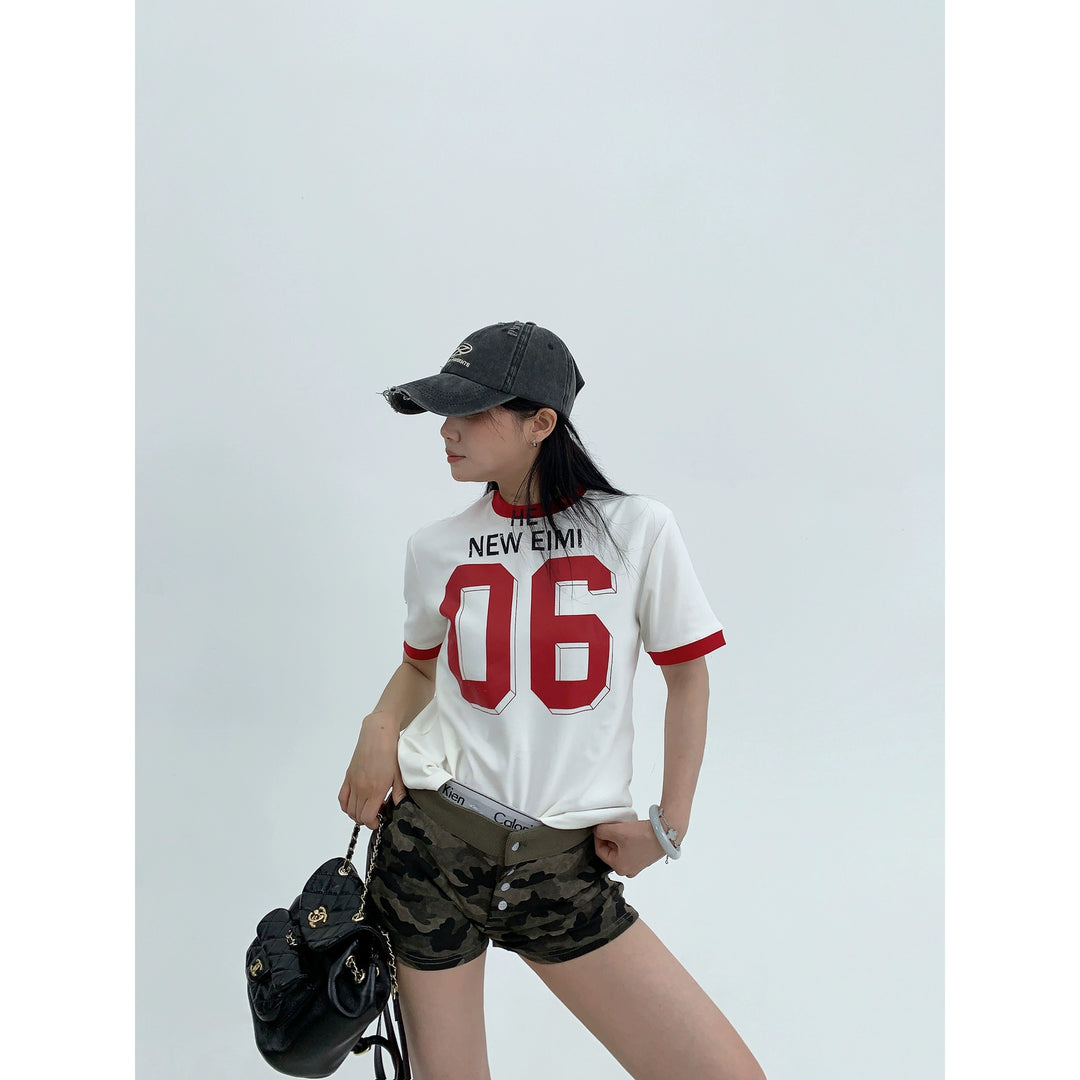 Jersey Style Letter Print Slim T-Shirt