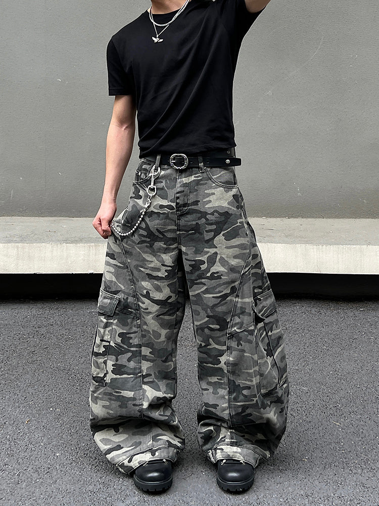 Camouflage Wide-Leg Multi-Pocket Pants