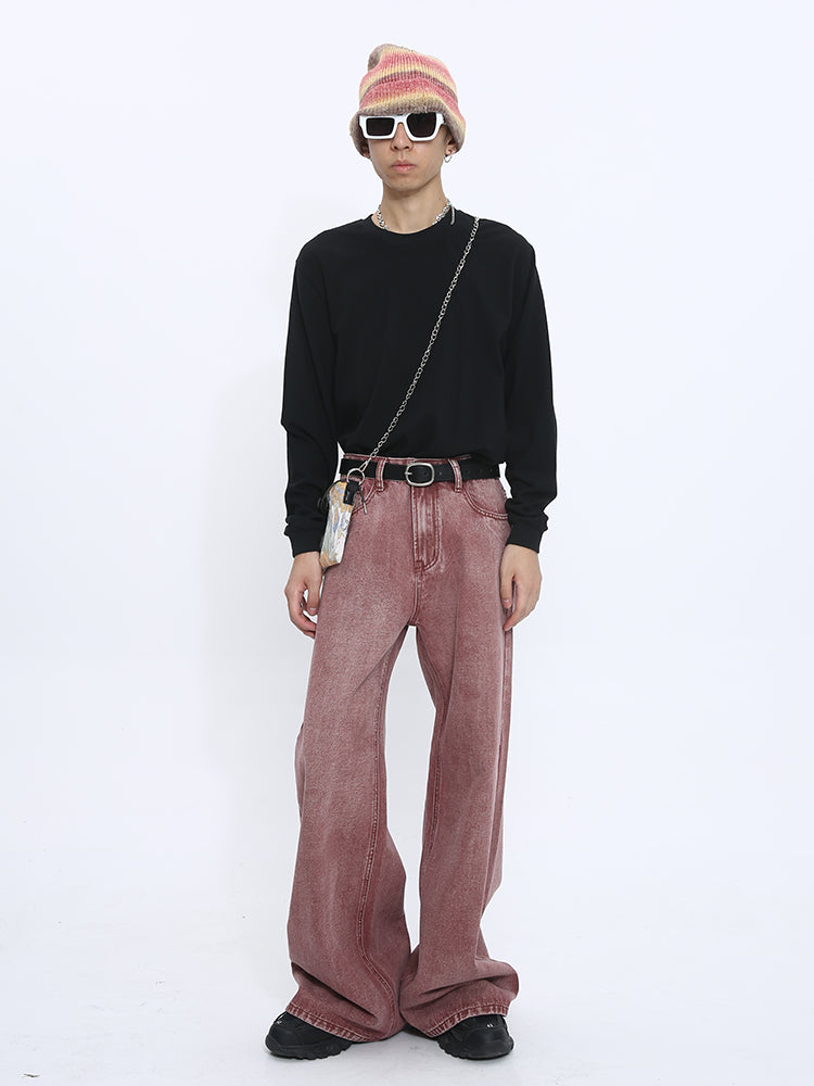 Distressed Lockere Gerade Mittelbund Jeans 