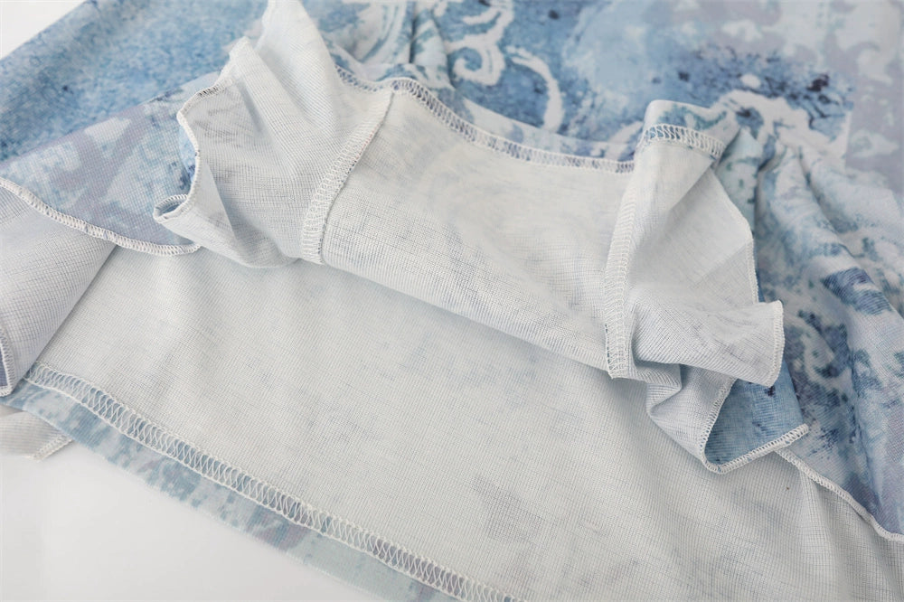 Mottled Print Ruffle V-Neck Tank
