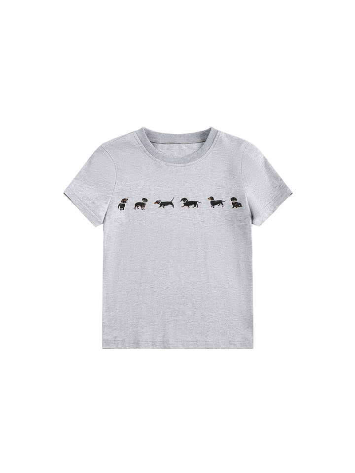 T-shirt à manches courtes Slim Fit avec imprimé de chiots 