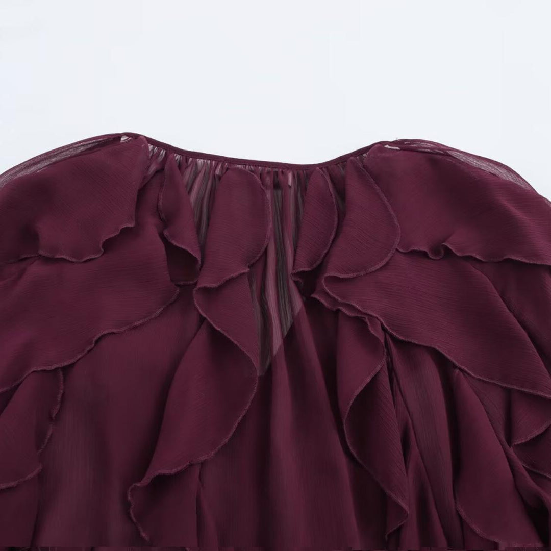 Camisa de Renda com Decote em V e Mangas Longas 