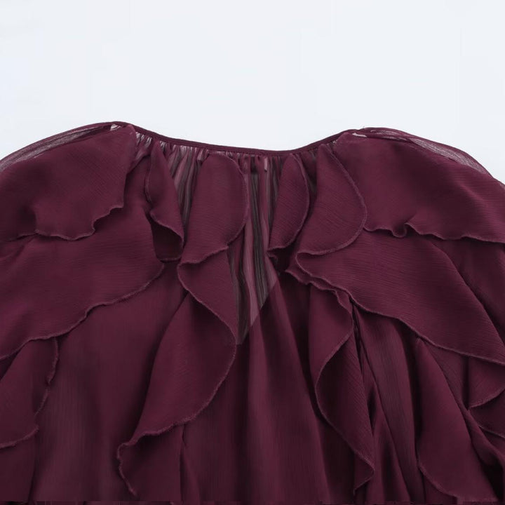 Camisa de Renda com Decote em V e Mangas Longas 