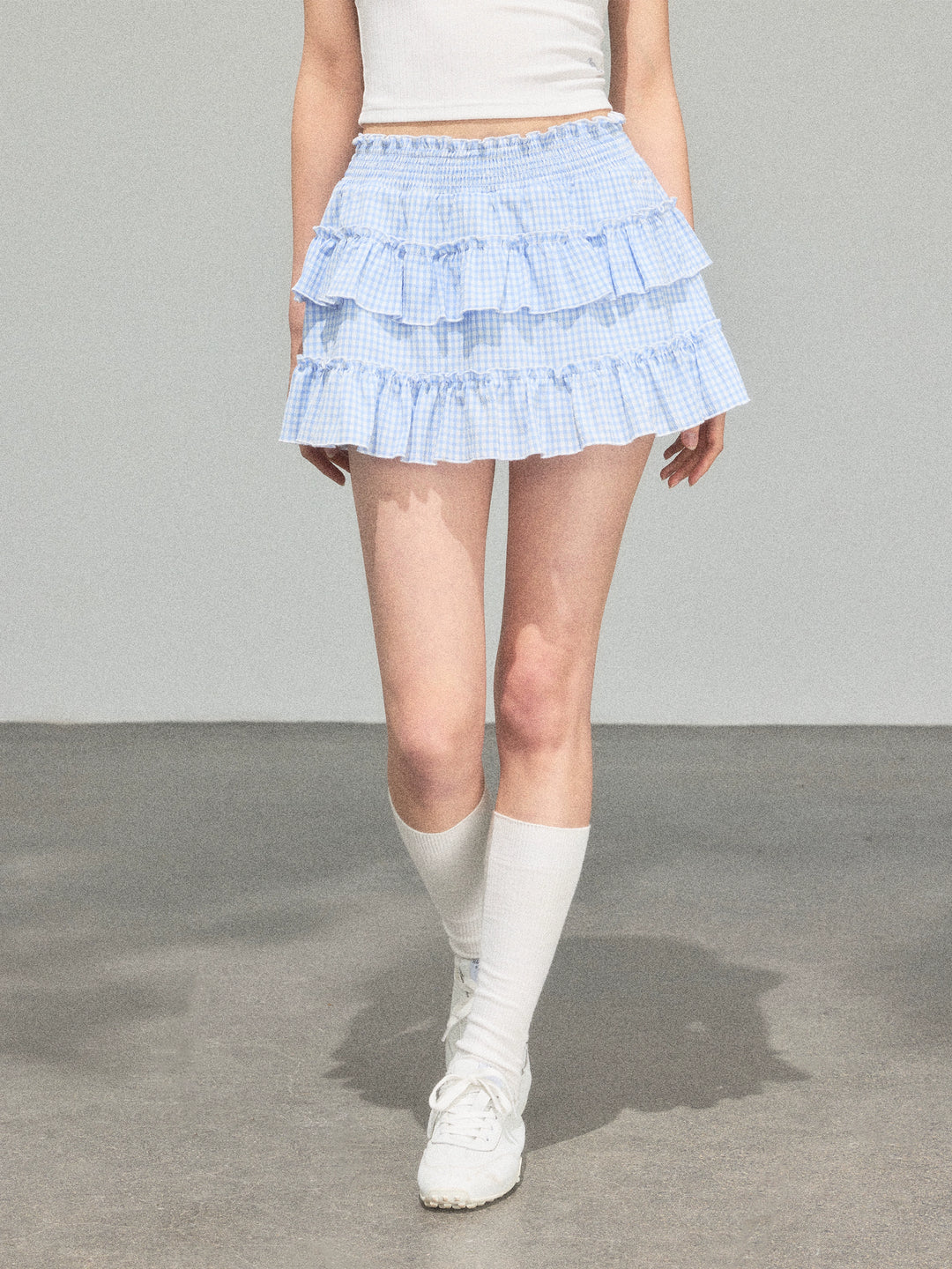 Tiered Gingham Ruffle Short Skirt
