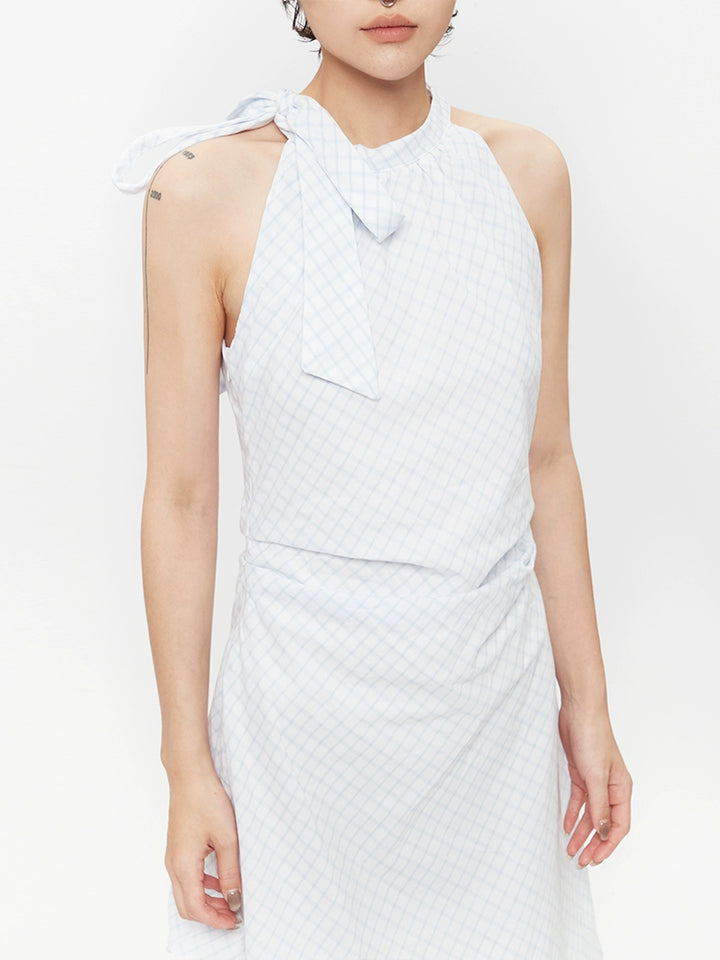 Bue Halter Uten ermer A-Linje Sommerkjole 