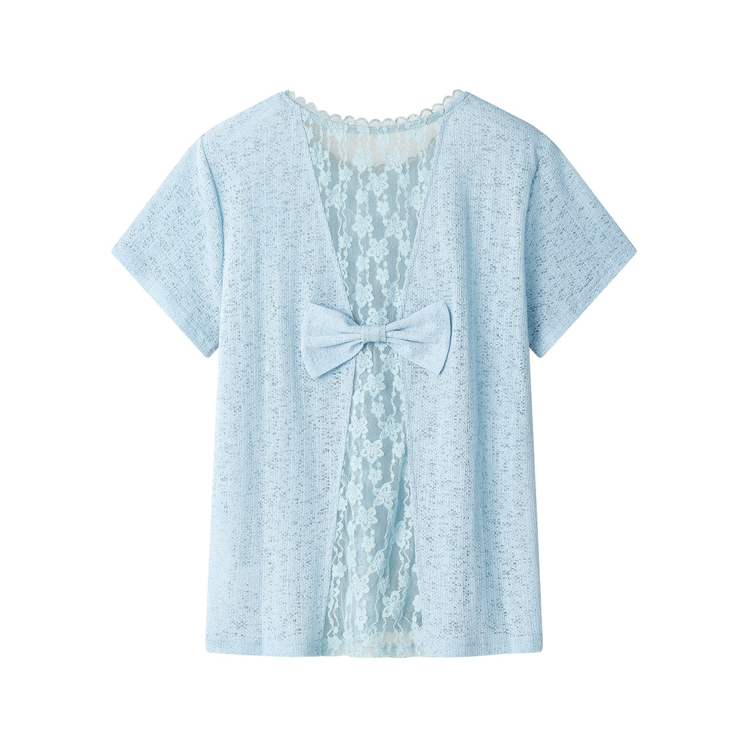 Lace Trim Short Sleeve Knit Top